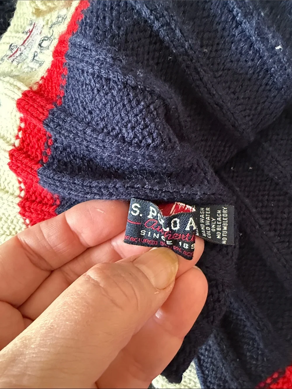 U.S. Polo Assn. Navy, Cream & Red Ribbed Knit Scarf